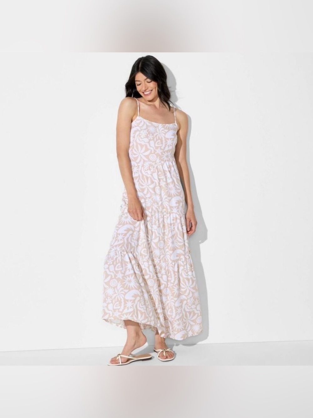 wild fable Pale Pink & White Floral Tiered Maxi Dress